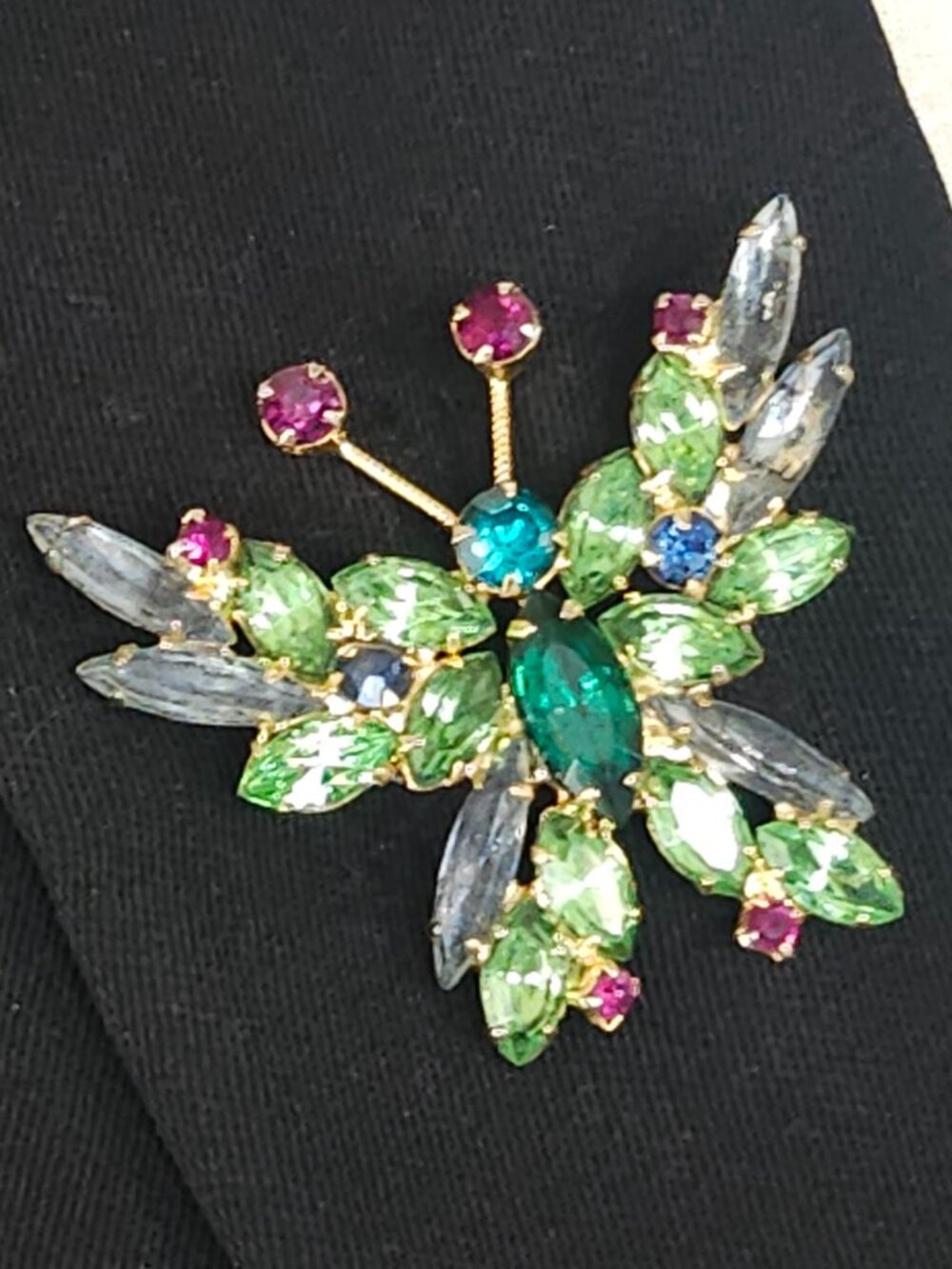 Vintage D and E Juliana Rhinestone Butterfly Brooch Verified
